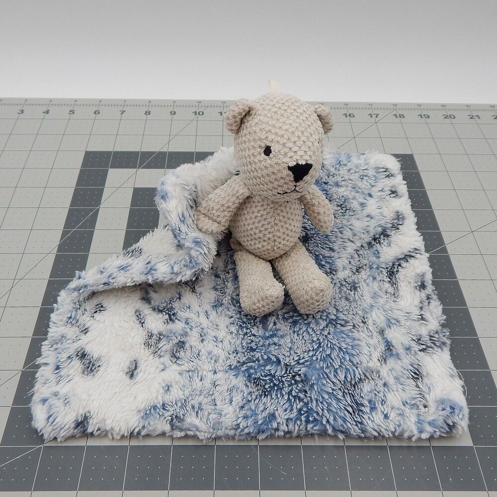 Zandino Couture Chenille Waffle Weave Bear Plush Lovey Blue White 10-1/2 inch